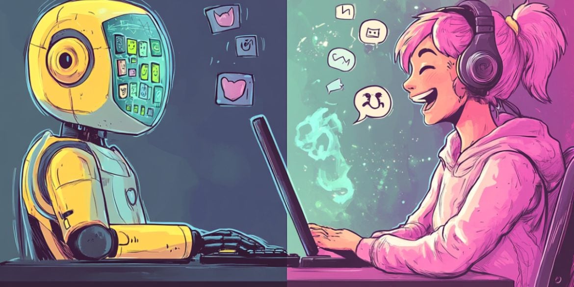 This shows a robot and person laughing.
