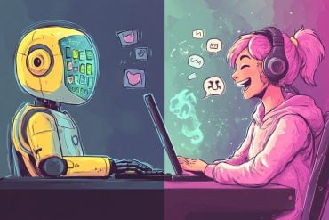 This shows a robot and person laughing.