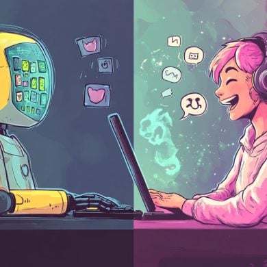 This shows a robot and person laughing.