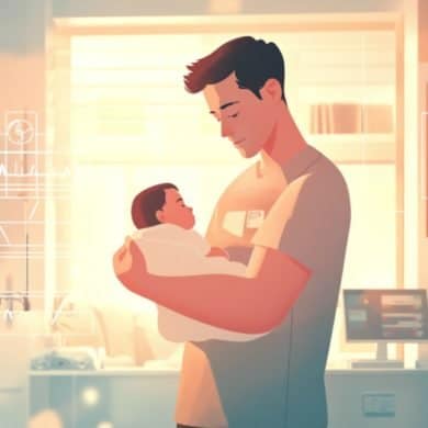 This shows a dad and a baby.