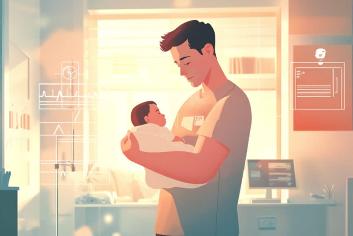 This shows a dad and a baby.