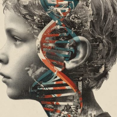 This shows DNA and a child's head.