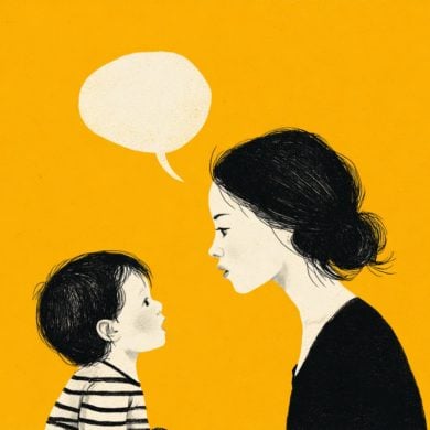 This shows a mom talking to her child.