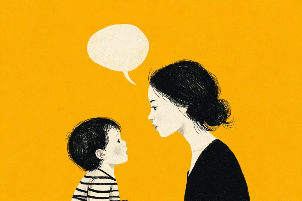 This shows a mom talking to her child.