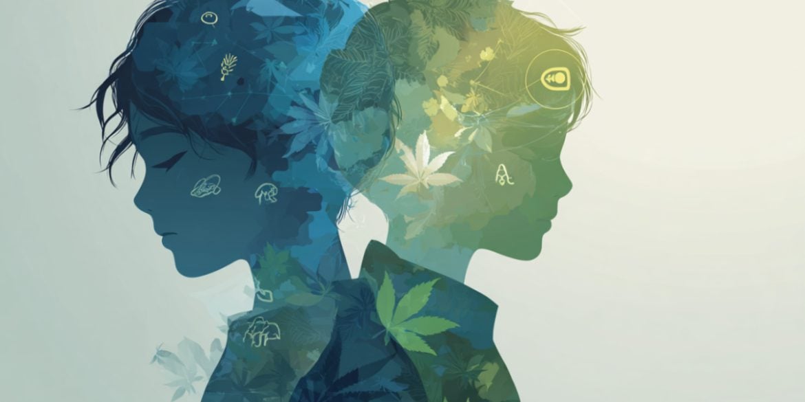 This shows the outline of two boys and leaves.