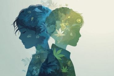 This shows the outline of two boys and leaves.