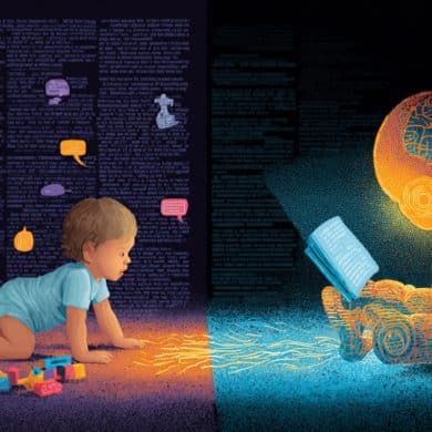 This shows a child, AI, and speech bubbles.