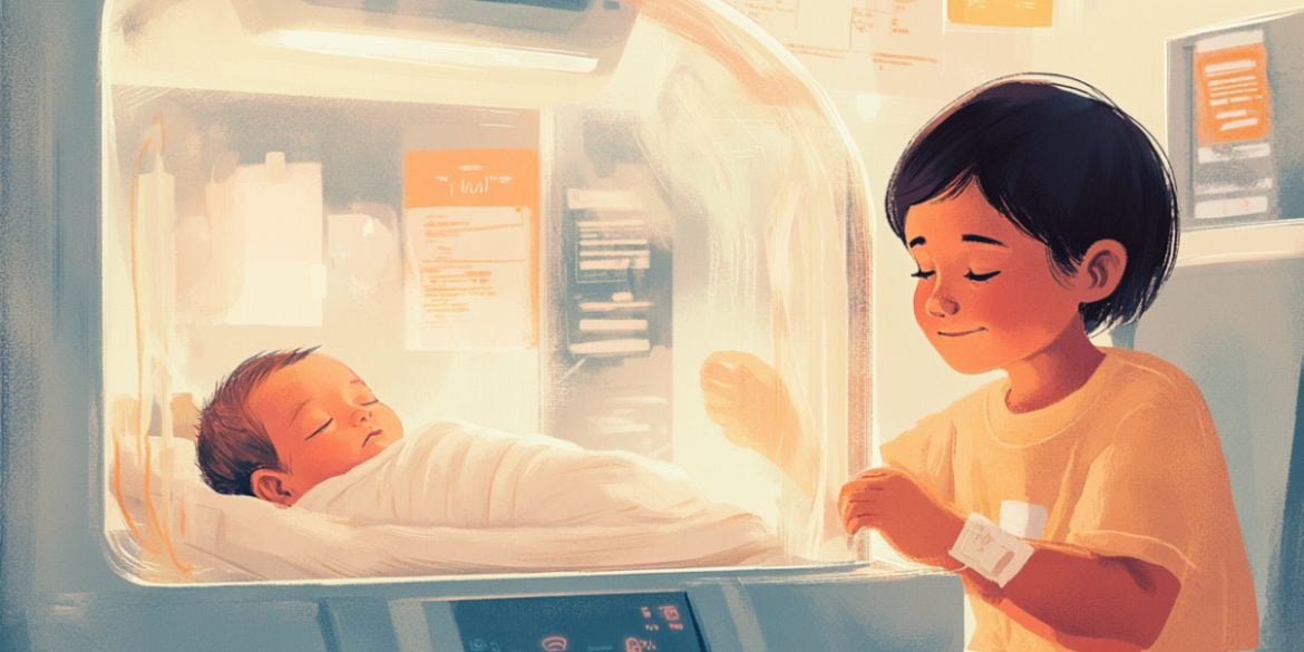 This shows a baby and a child at an incubator.