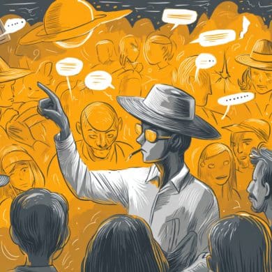 This shows a person surrounded by aliens and things out of conspiracy theories.