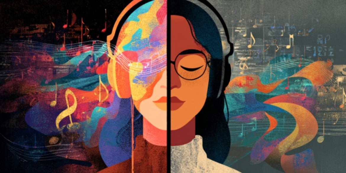 This shows a woman listening to music.