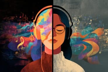 This shows a woman listening to music.