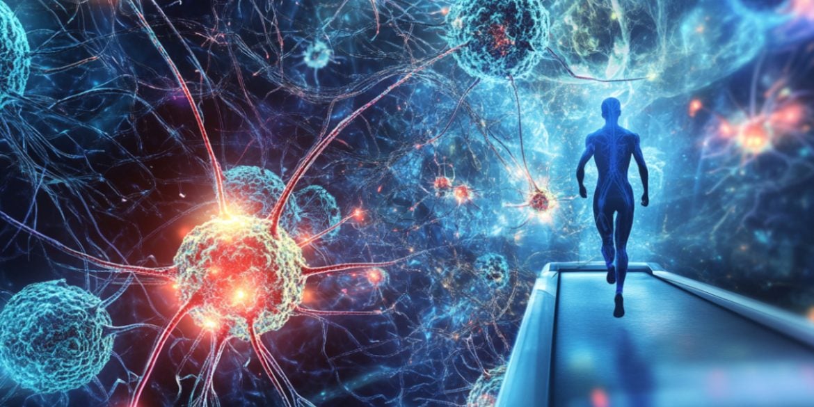 This shows a person on a treadmill and neurons.