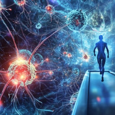 This shows a person on a treadmill and neurons.
