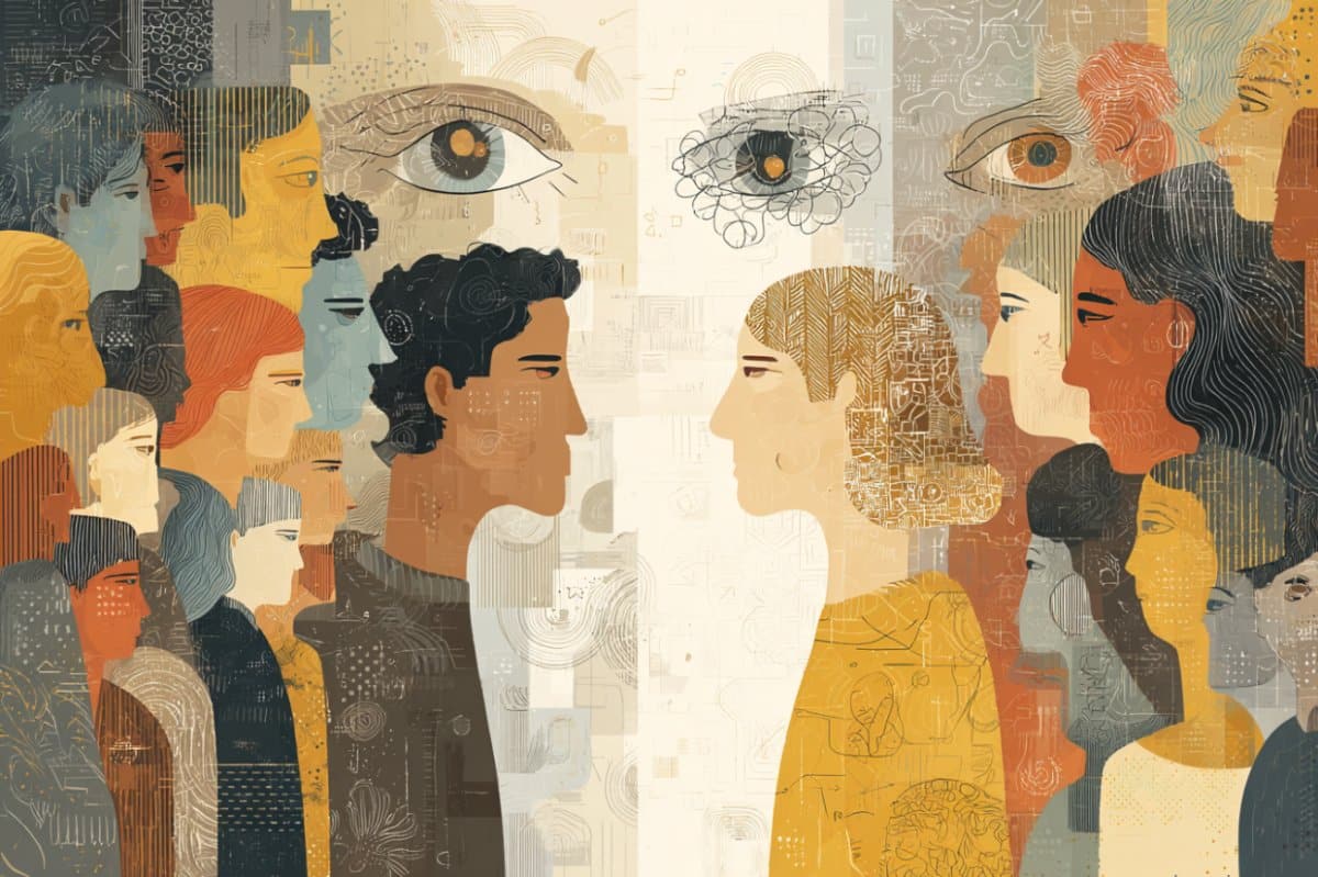 This shows people looking at each other.