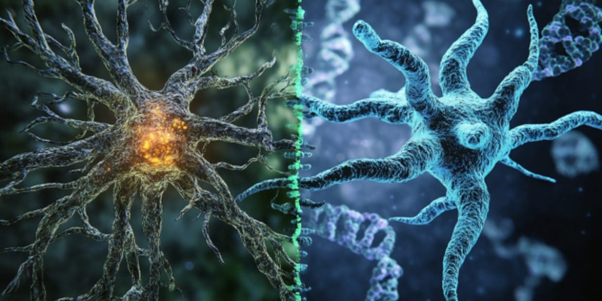 This shows glial cells and neurons.