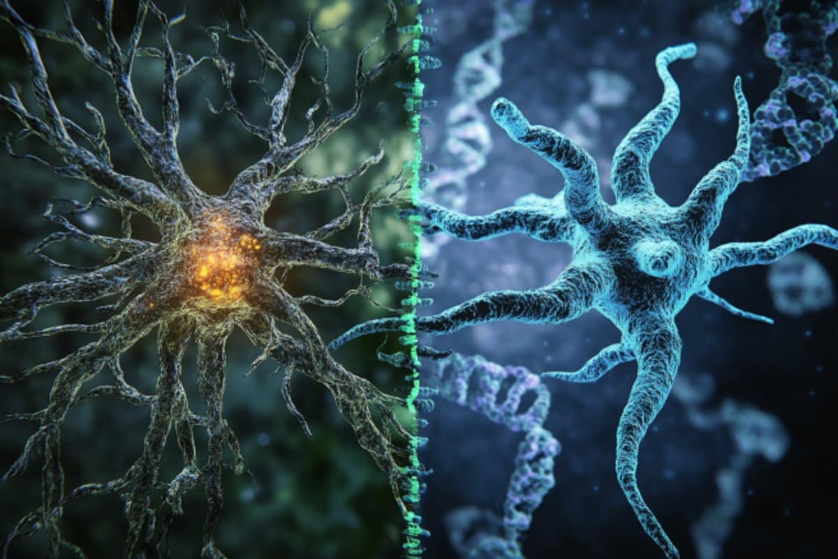 This shows glial cells and neurons.