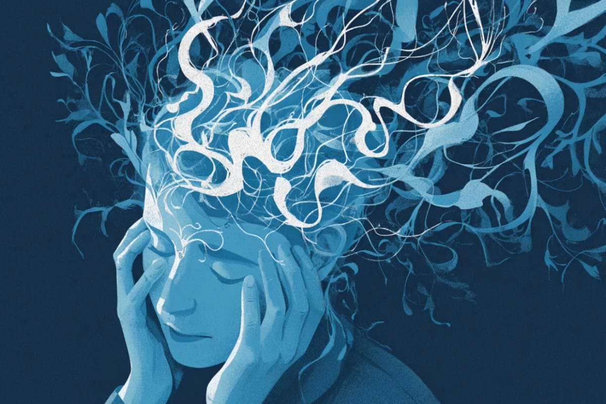 This shows a person holding their head in pain.
