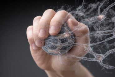 This shows a hand gripping a ball.