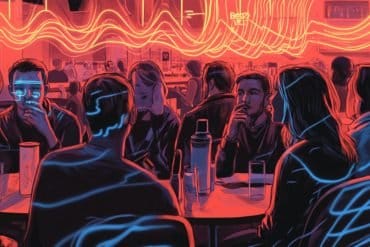 This shows people in a noisy cafe.