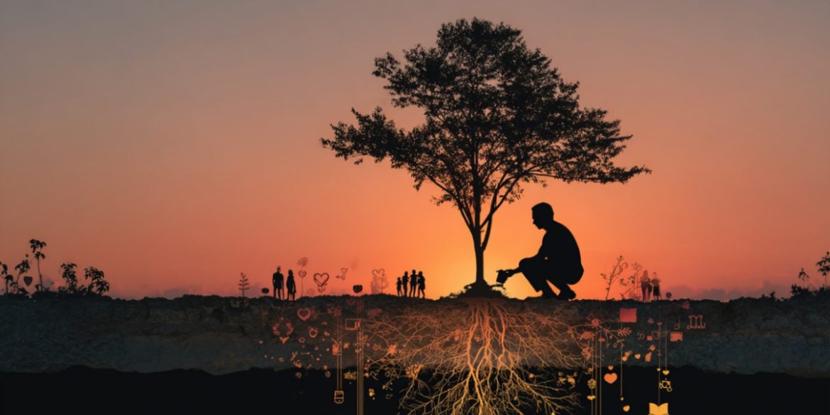 This shows a person planting a tree.