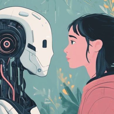 This shows a woman and a robot.