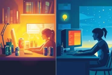 This shows people working at night and day.