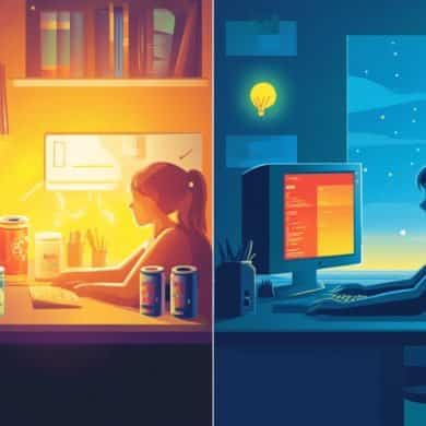 This shows people working at night and day.