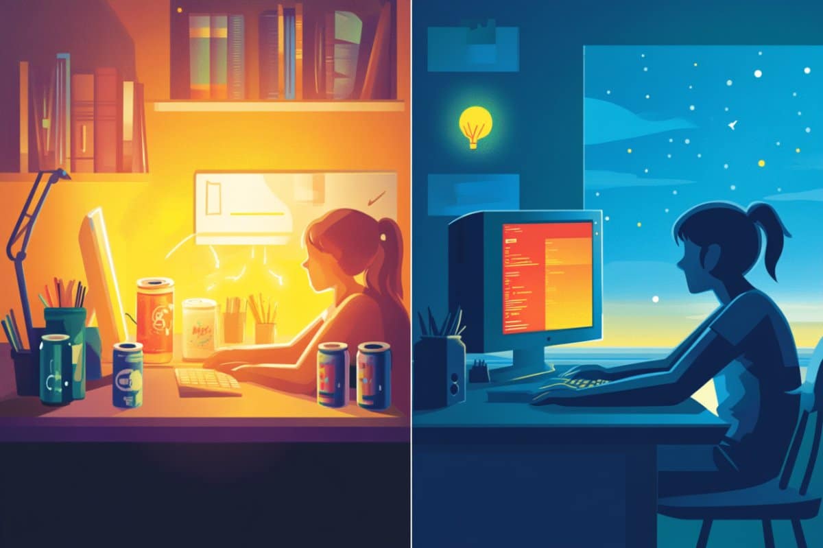 This shows people working at night and day.