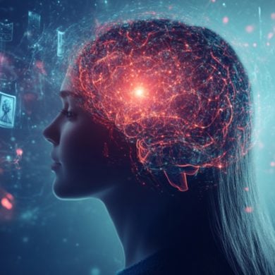 This shows a woman's head and a brain.