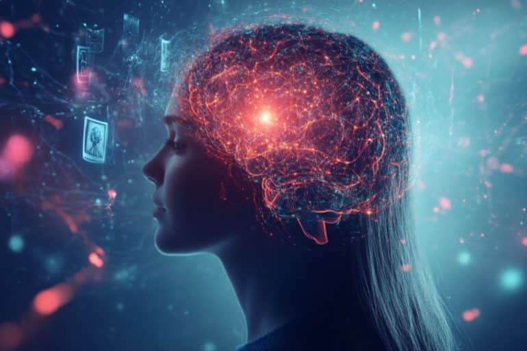 This shows a woman's head and a brain.