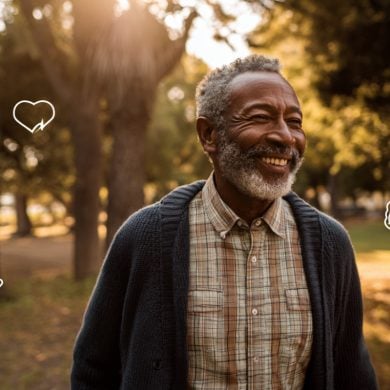 This shows a happy older man.