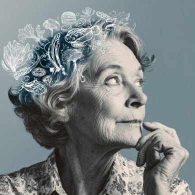 This shows an older woman and food.
