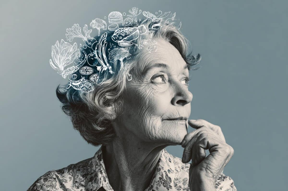 This shows an older woman and food.