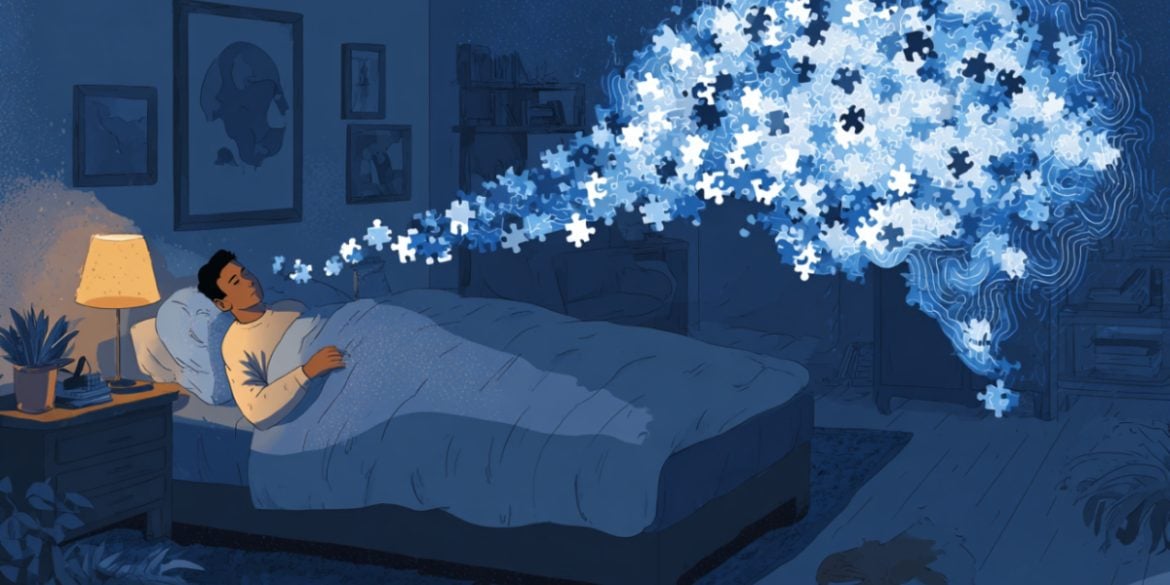 This shows a person sleeping and a brain.