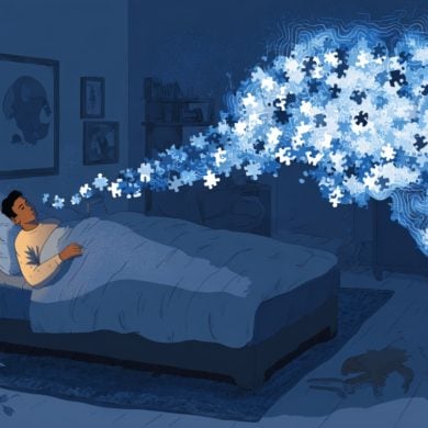 This shows a person sleeping and a brain.