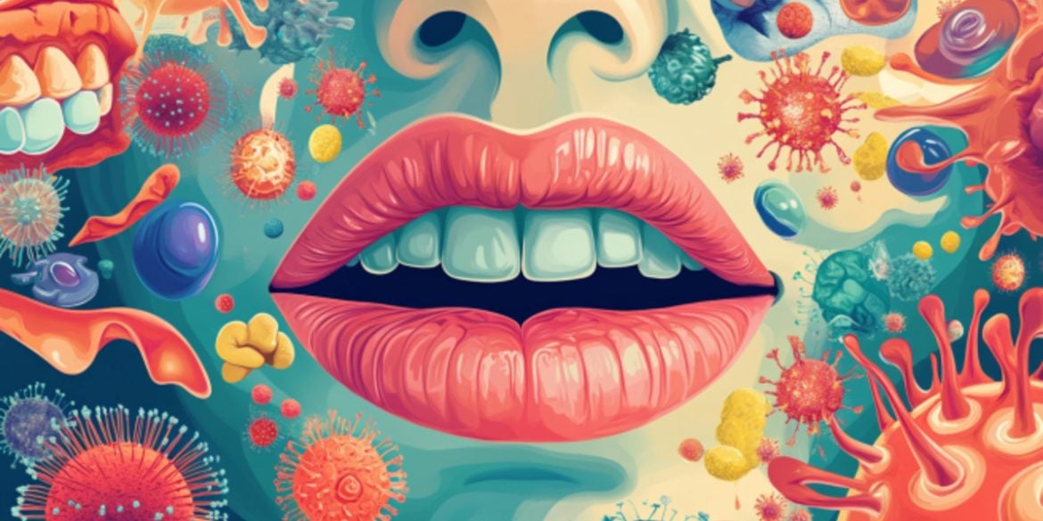 This shows a mouth and bacteria.
