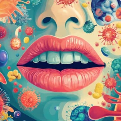 This shows a mouth and bacteria.