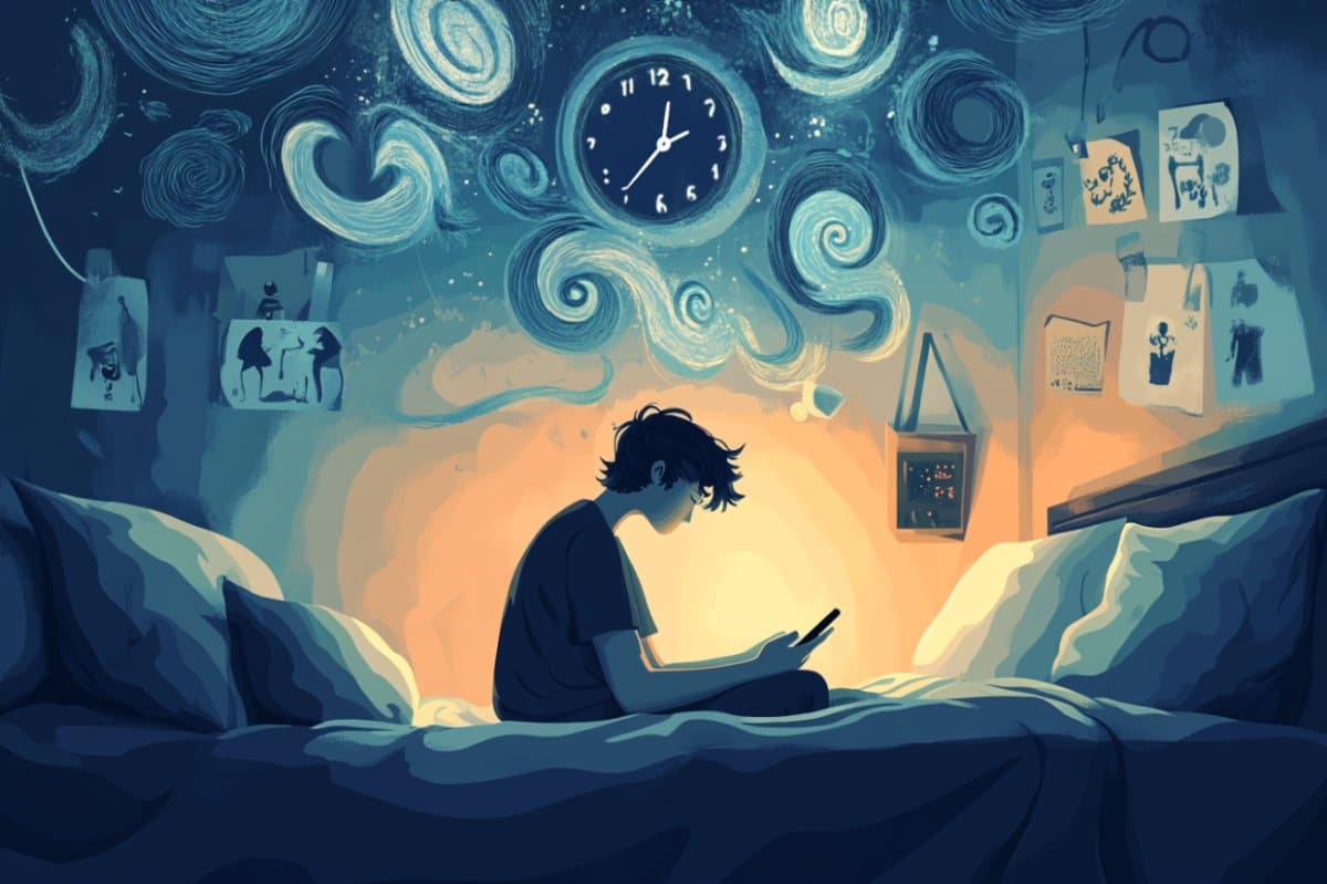 This shows a person sitting on their bed.