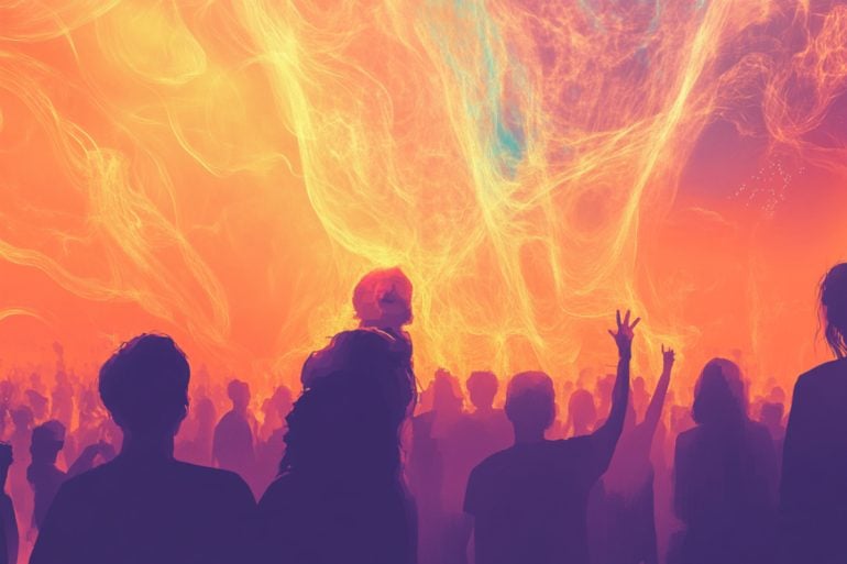 This shows people and a swirly background.