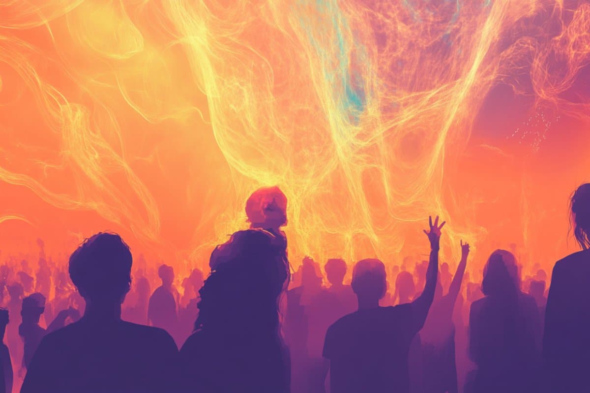 This shows people and a swirly background.