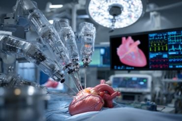 This shows a robosurgeon and a heart.