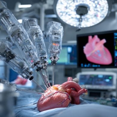 This shows a robosurgeon and a heart.