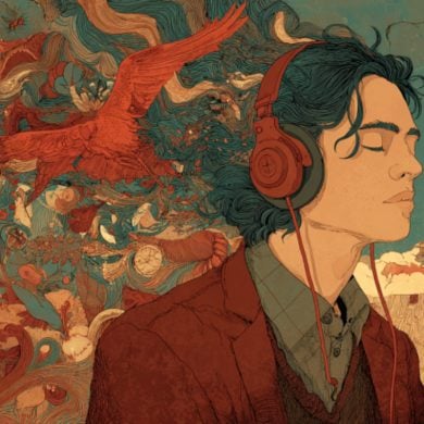 This shows a person listening to music.