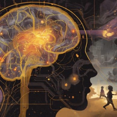 This shows the outline of a head and brain. There are children running in the background.