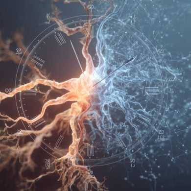 This shows a clock and neurons.