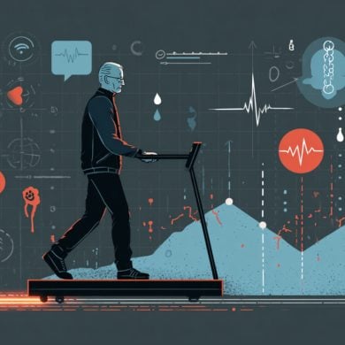 This shows an older man and symbols associated with high blood sugar.