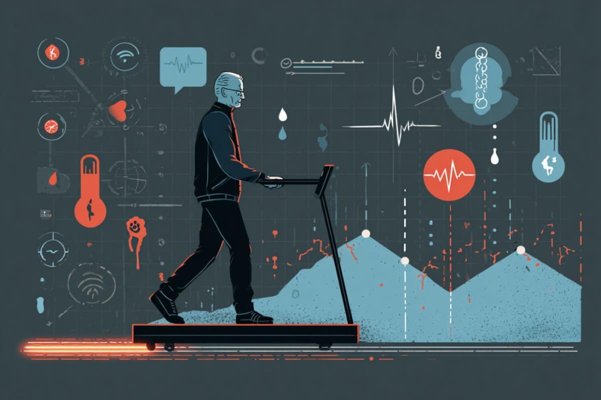 This shows an older man and symbols associated with high blood sugar.