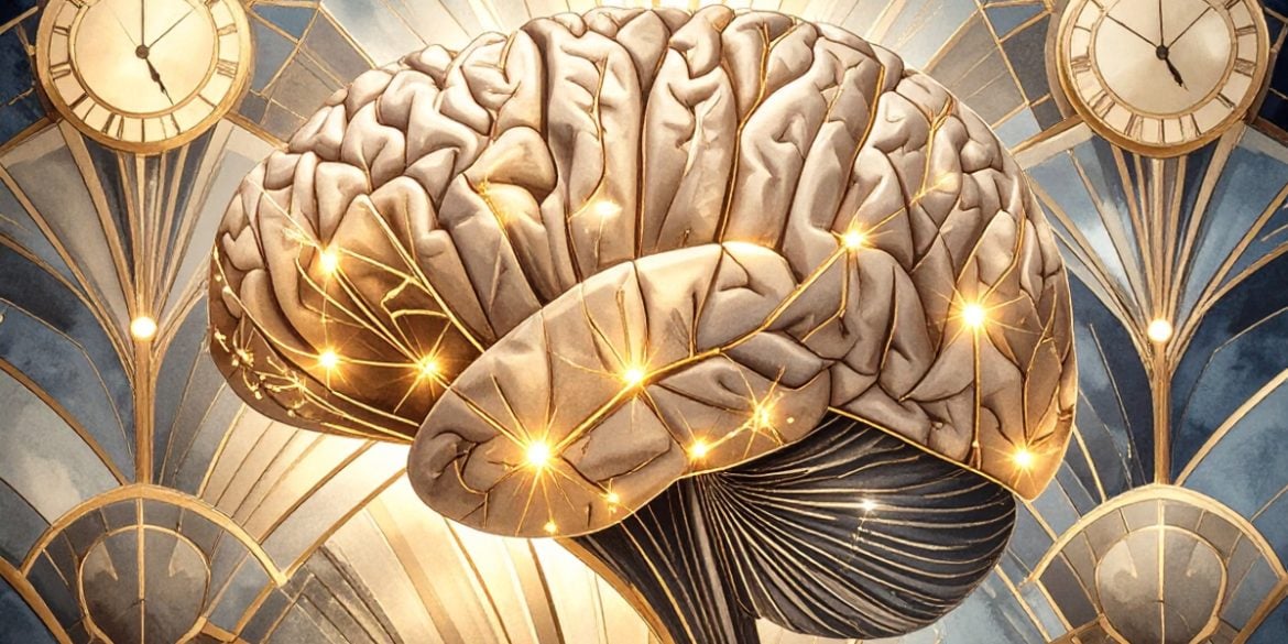 This shows a brain and clocks.