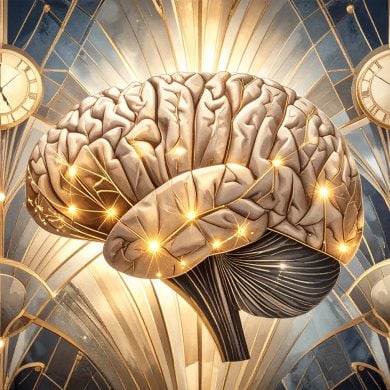 This shows a brain and clocks.