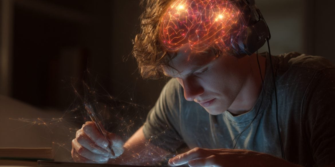 This shows a teen and a glowing brain.